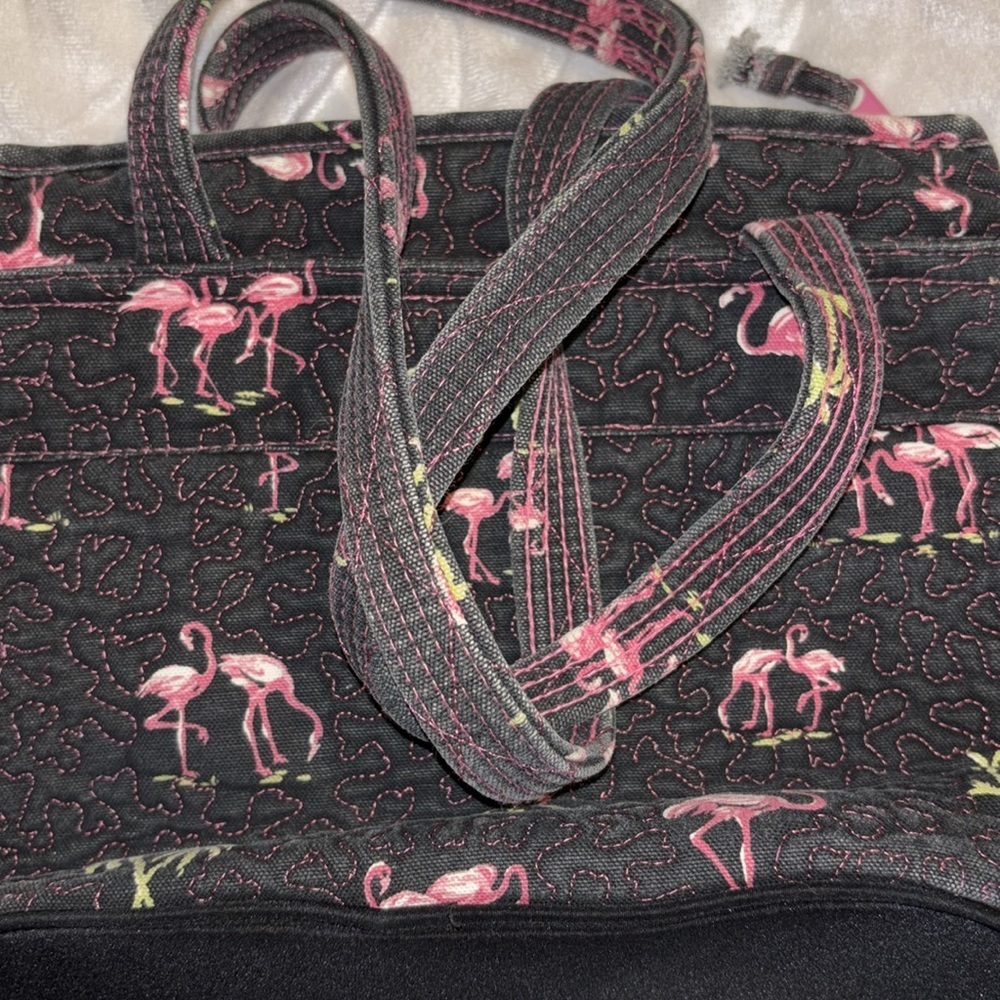 DONNA SHARP FLAMINGO NAVY BLUE AND PINK CANVAS TOTE/SHOULDER BAG ZIPPER CLOSURE - Picture 8 of 11